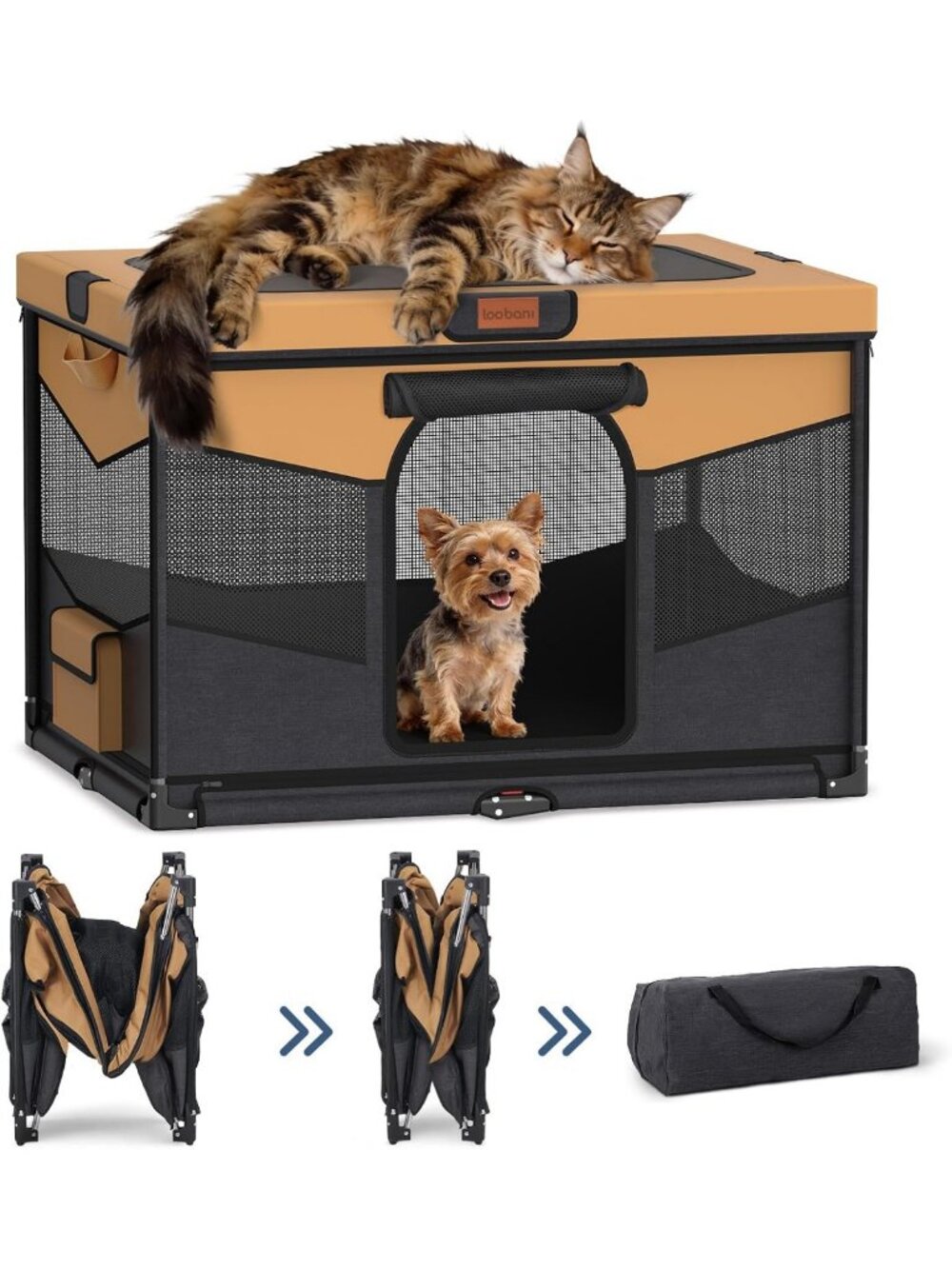 Foldable Portable Dog Playpen for Small Pets, 32"x24"x22", Brown Color